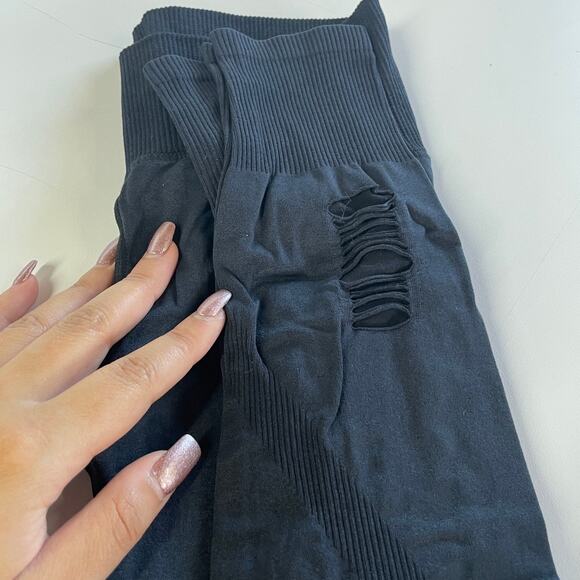 Splendid Leggings Womens X Small Black Grey Distressed Stretch Mid Rise - Picture 11 of 11